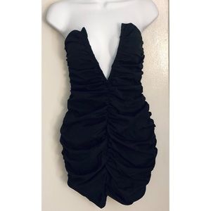 Black Plunge Front Mini Dress